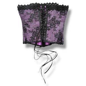 Vintage Fredericks Of Hollywood Purple Black Lace Floral Corset Y2K Coquette 36